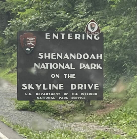 Visit to Fredericksburg National Military Park 1 Entrance Sign for Shenandoah National Park on the Skyline Drive