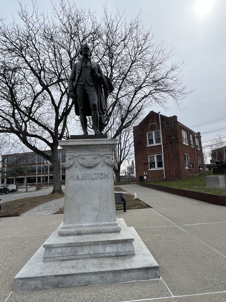 The Alexander Hamilton statue at Paterson Great Falls National Historical Park, overlooking the site of his industrial vision for America.