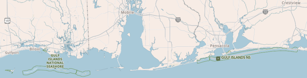 Gulf Islands National Seashore Visitor Center: Davis Bayou Guide 7 Detailed map of coastline of Gulf of Mexico showing gulf island national seashore