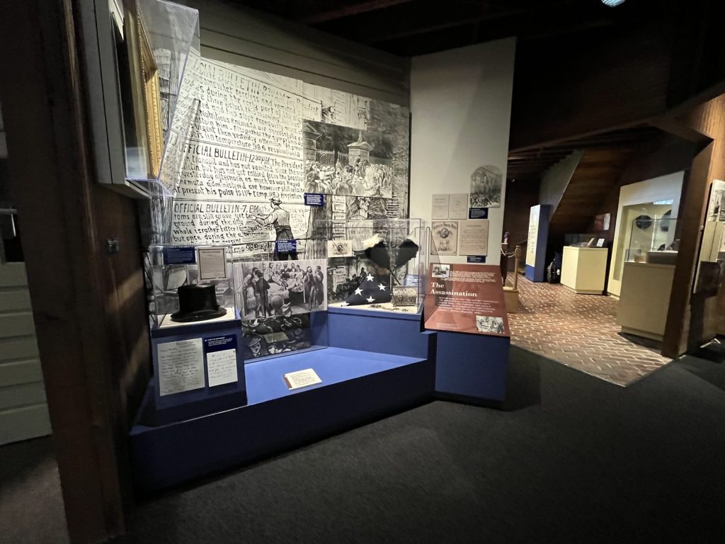 ivil War era exhibit display cases inside the James A. Garfield National Historic Site museum