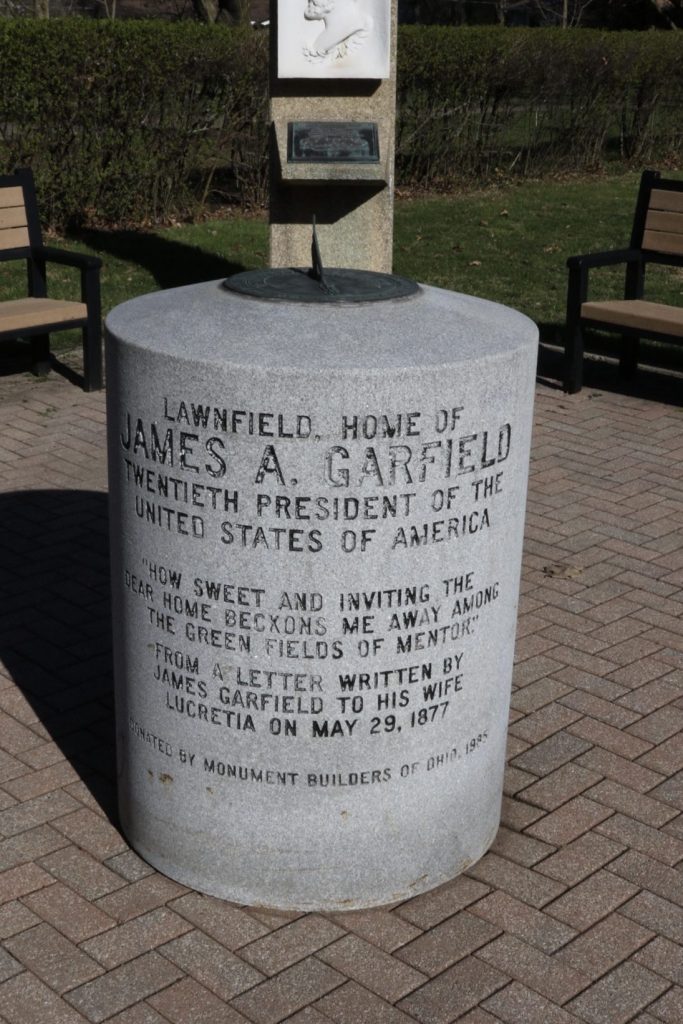 tone monument inscribed with Lawnfield Home of James A. Garfield Twentieth President of the United States