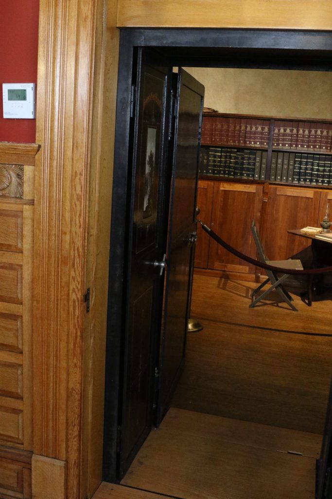 Heavy vault door at the entrance to the library wing of Lawnfield at Garfield NHS