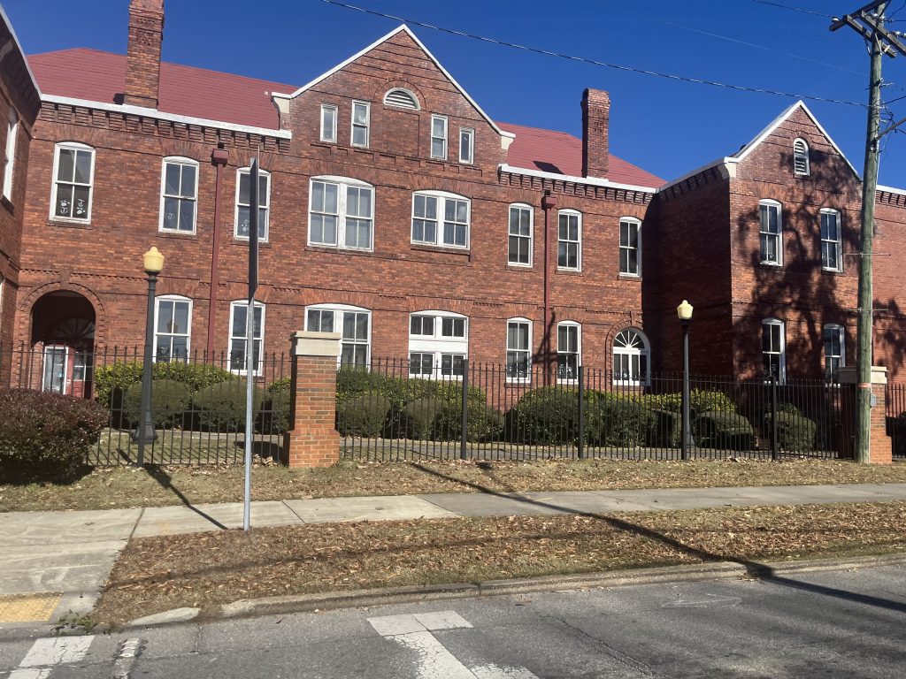Exterior view of red brick building at Tuskegee University 