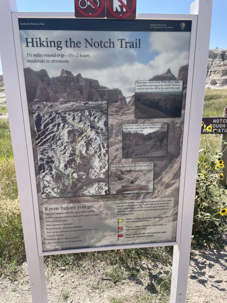 badlands notch trail trailhead sign