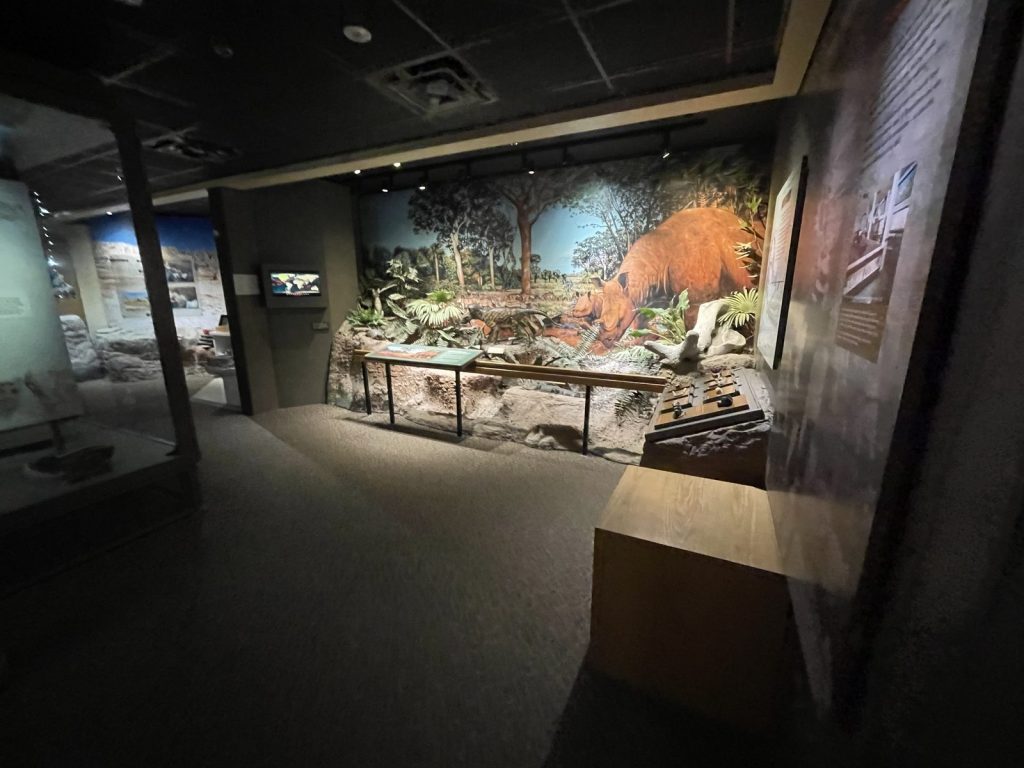 Prehistoric landscape diorama exhibit inside Ben Reifel Visitor Center