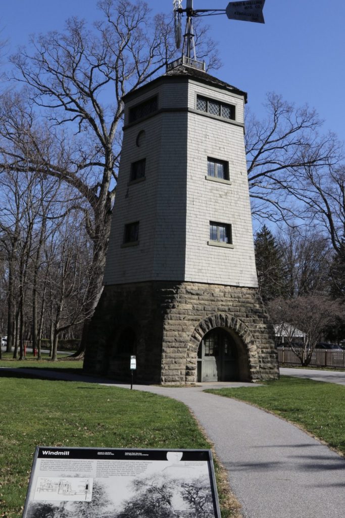 Historic windmill tower on the grounds of Lawnfield at James A. Garfield National Historic Site