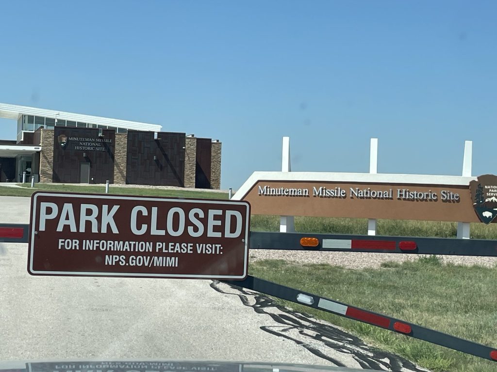 Park Closed sign in front of Minuteman Missile National Historic Site entrance