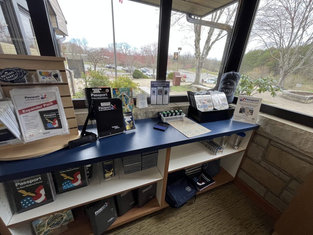 National Park passport stamp and merchandise station at Canyon Rim Visitor Center New River Gorge